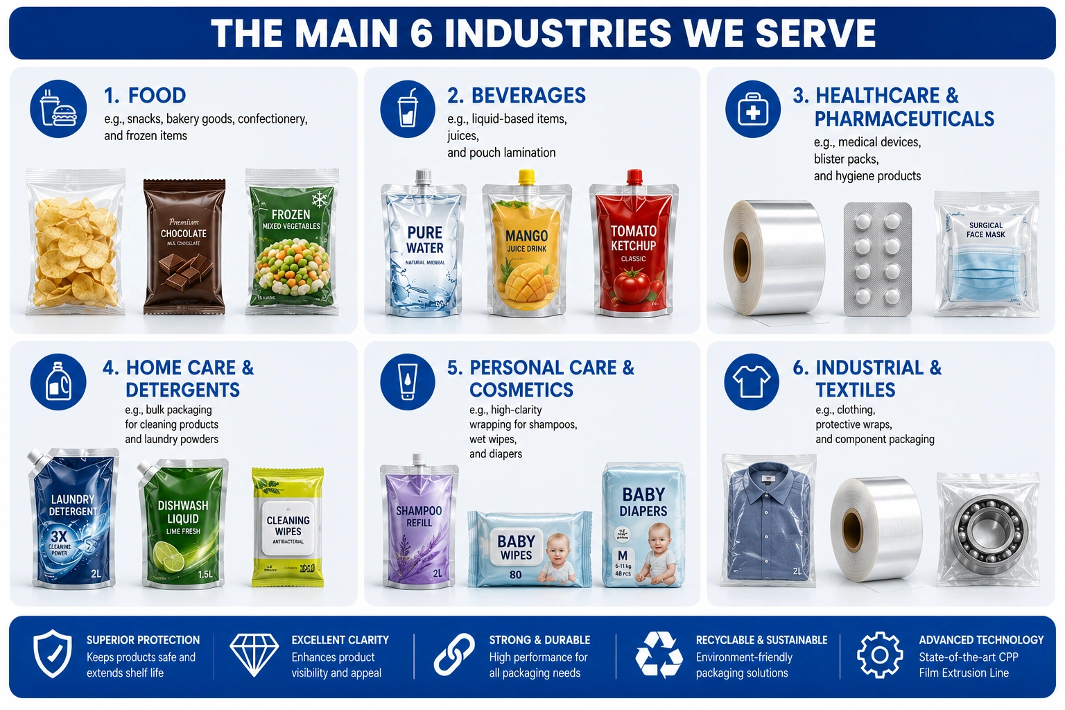 industries served by CPP film extrusion line